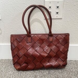 Wilsons Leather Pelle Studio Brown Woven Italian Leather Tote Shoulder Bag Boho